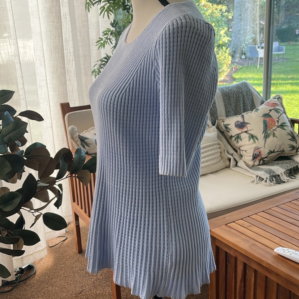 ANTONIO MELANI Light Periwinkle Blue Ribbed Short Sleeve Knit Top Size M - Picture 5 of 9